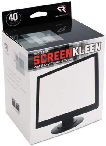 Read Right Two Step Screen Kleen Wet and Dry Cleaning Wipes 5 x 5 - Box of 40
